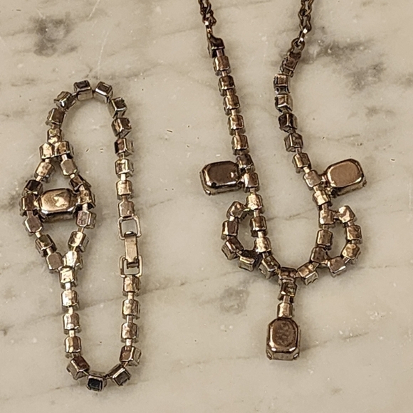 15" Vintage Rhinestone Choker Necklace & Bracelet Demi Parure Blue Opalescent - Picture 15 of 16